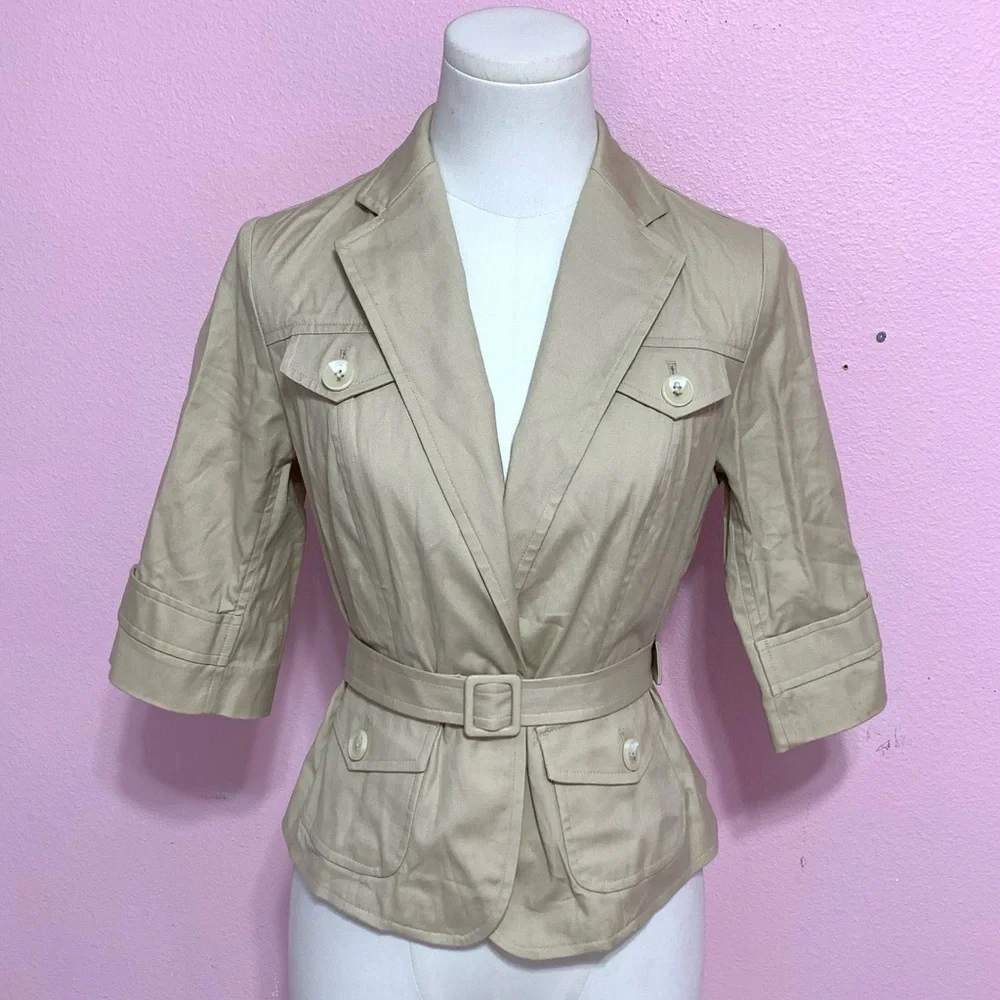 VTG Y2K Banana Republic Light Tan Belted Blazer 2P - Picture 1 of 13